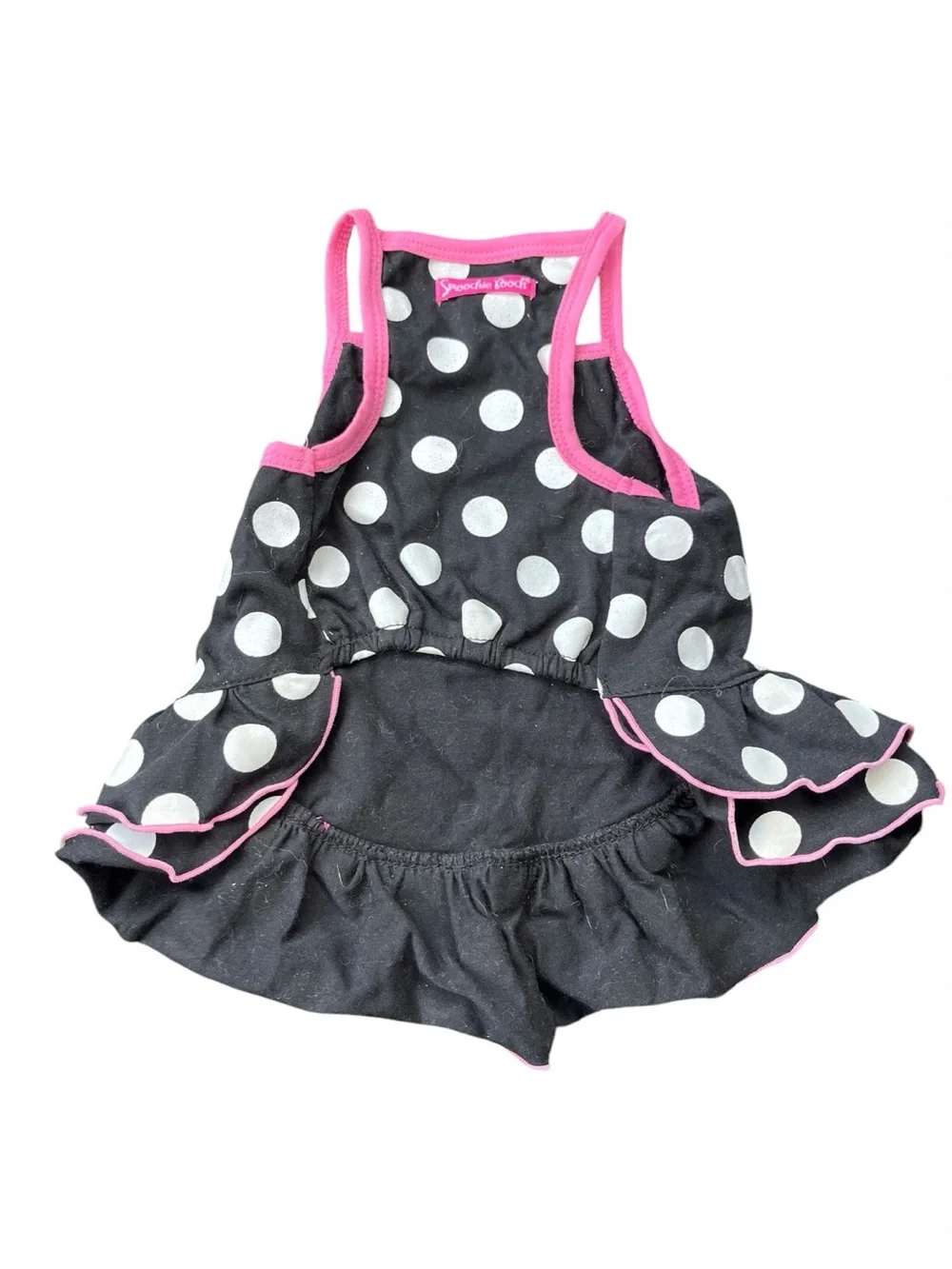 Smoochie Pooch A Simply She Brand Black Polka Dot Ruffle Dress with Pink Trim